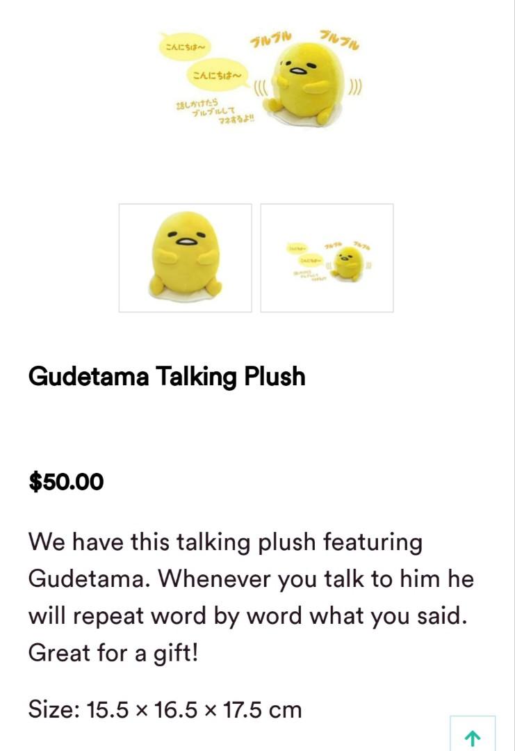 Gudetama Talking Plush, Hobbies & Toys, Toys & Games on Carousell