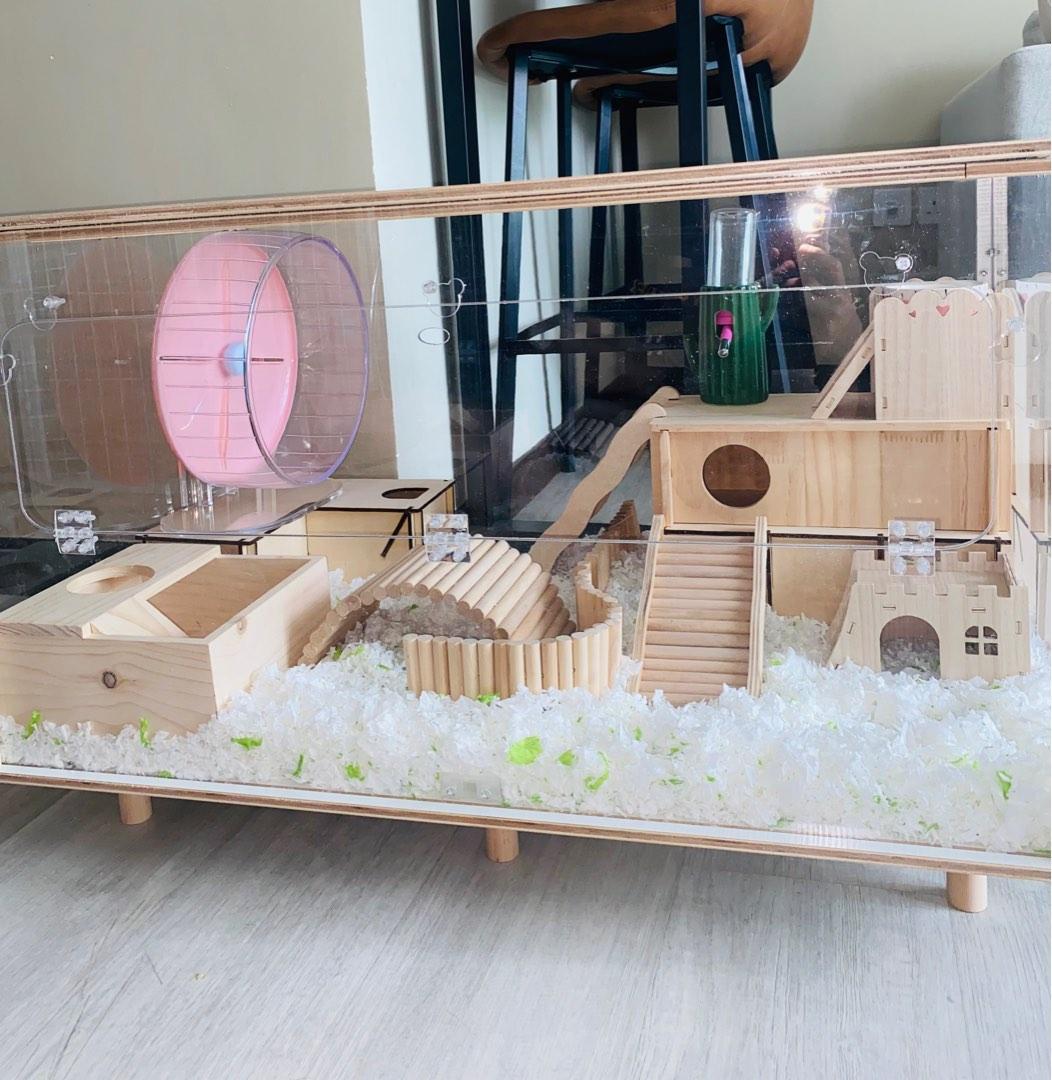 Hamster Syrian acrylic cage 60cm 80cm accessories decoration running wheel sand box bathroom bedding bendy ladder fence bridge platform playground