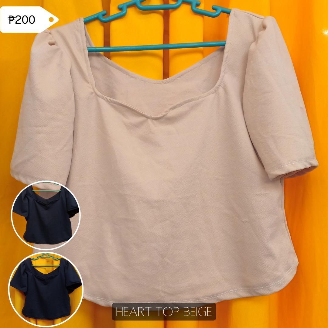 Heart neckline blouse top | XL Plus Size (Category: Blouses) located in Cavite. Submitted by bangxol (Listing ID 1183376391, Image 3). Description: 𝐀𝐕𝐀𝐈𝐋𝐀𝐁𝐋𝐄 𝐏𝐀𝐘𝐌𝐄𝐍𝐓: GCash / Paymaya 𝐒𝐇𝐈𝐏𝐏𝐈𝐍𝐆: Lalamove, Shopee checkout Colors: Blue, Beige, Black Product color may vary due to lighting or phone settings..