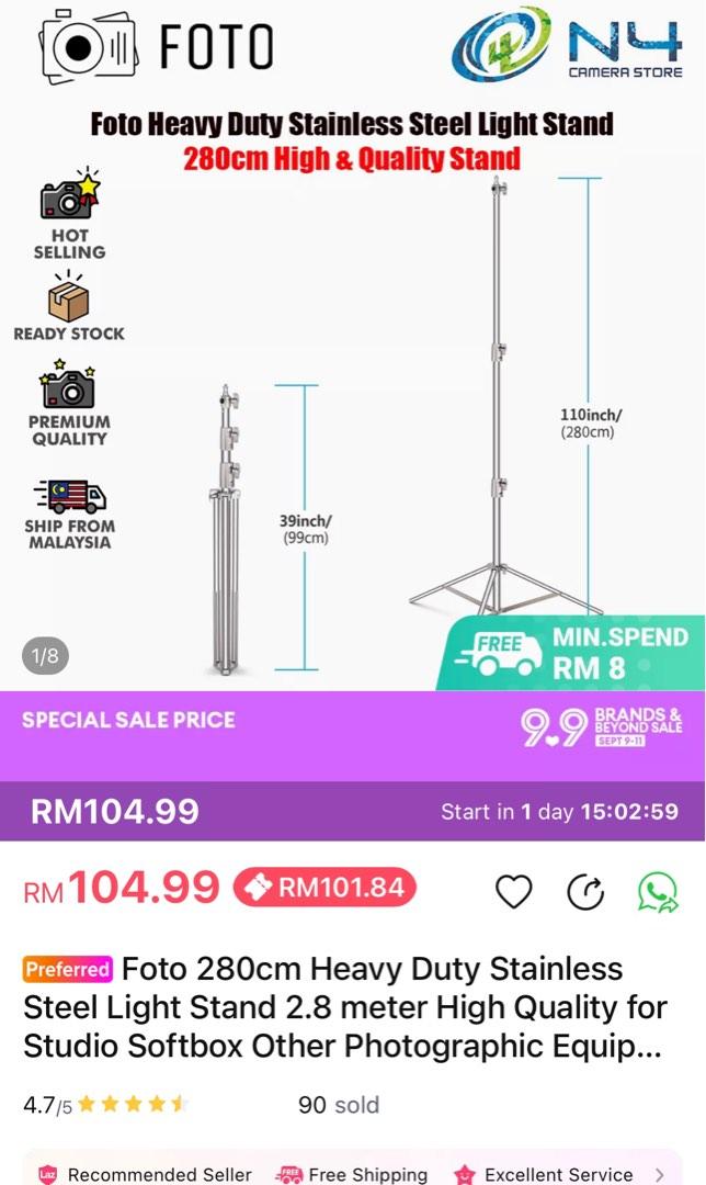 Heavy Duty 2.8m Stainless Steel Light Stand, Photography, Photography