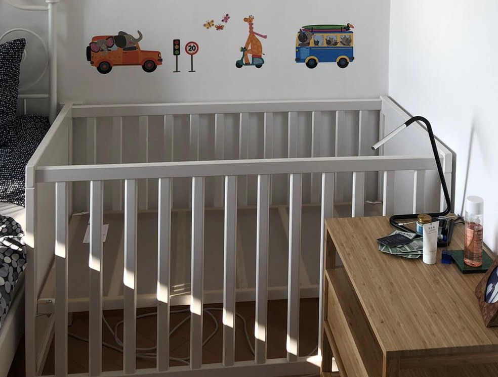IKEA baby cot, bumper and skirt, Babies 