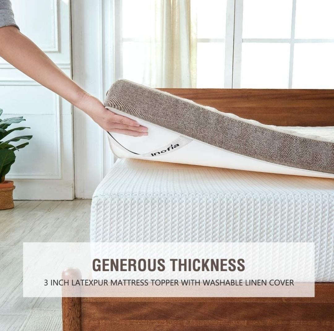 Inofia 3 Inch Mattress Topper Full, Latex Bed Topper with Linen Cover