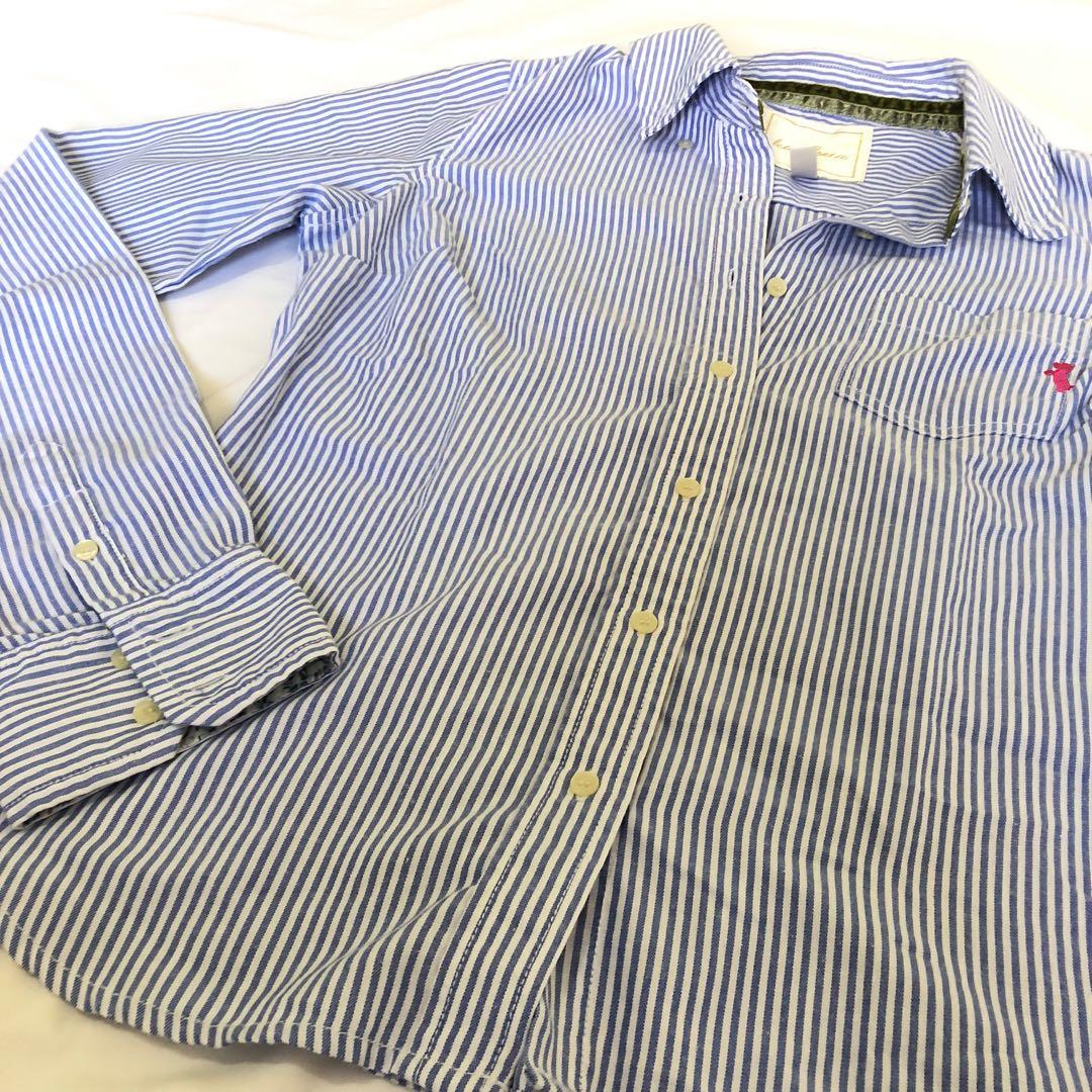 Lacoste LACOSTE short sleeve button down striped shirt men's size L cotton navy blue type Vintage Second Hand