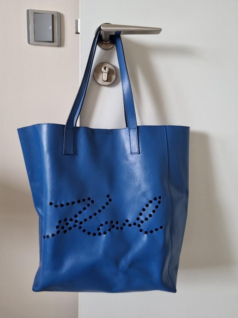 Royal blue top leather tote bag
