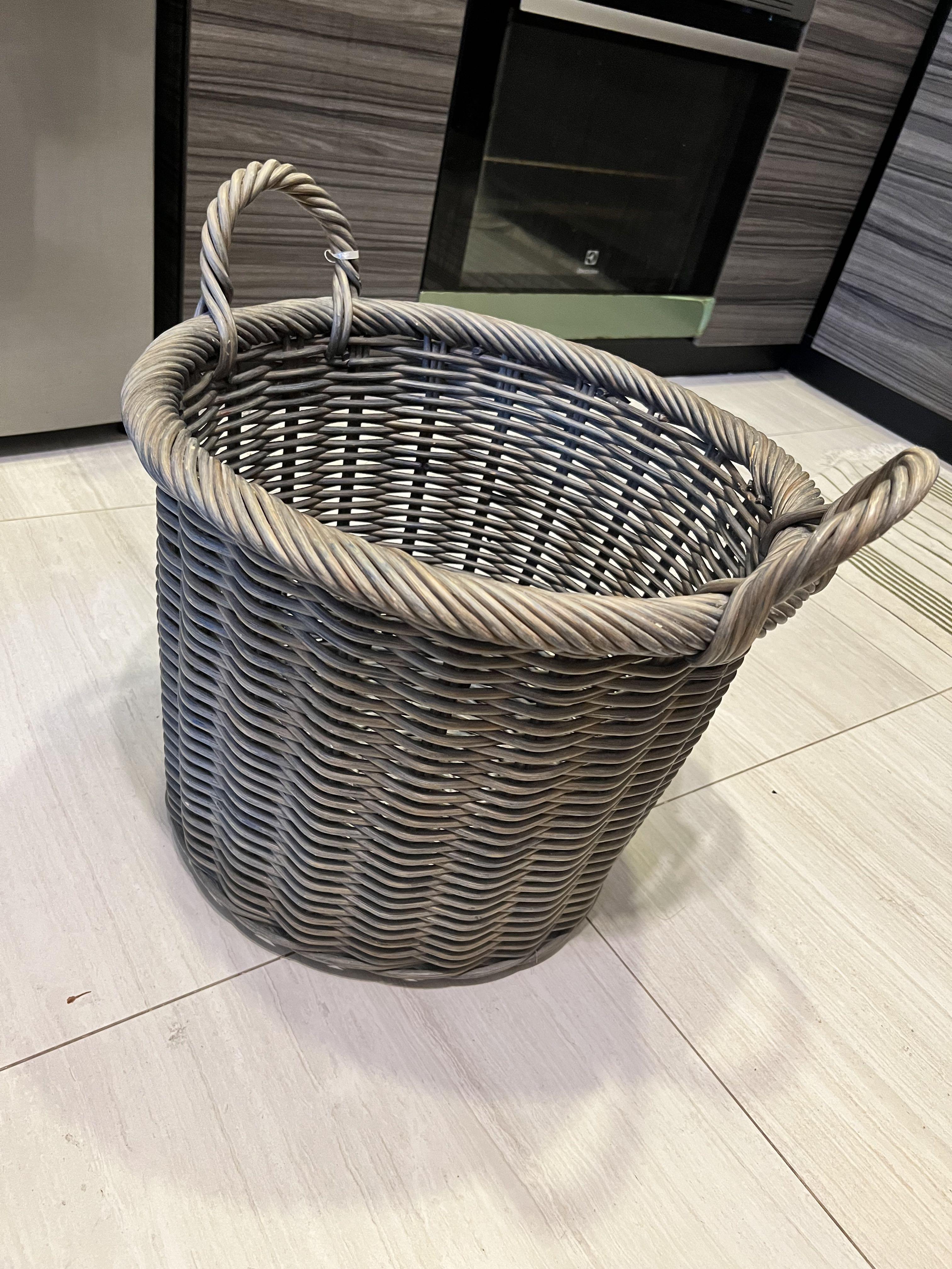 2X Plastic Woven Rattan Style 60L Laundry Basket Hamper Storage Box Bin Black 