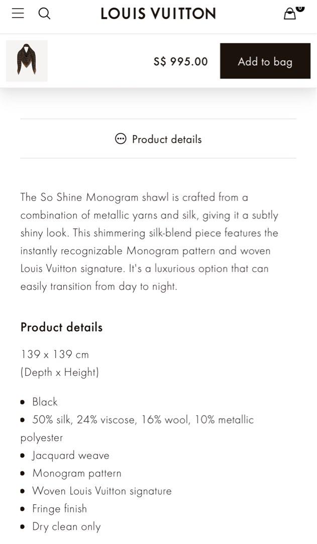 Louis Vuitton LV So Shine Monogram Shawl Scarf, Luxury