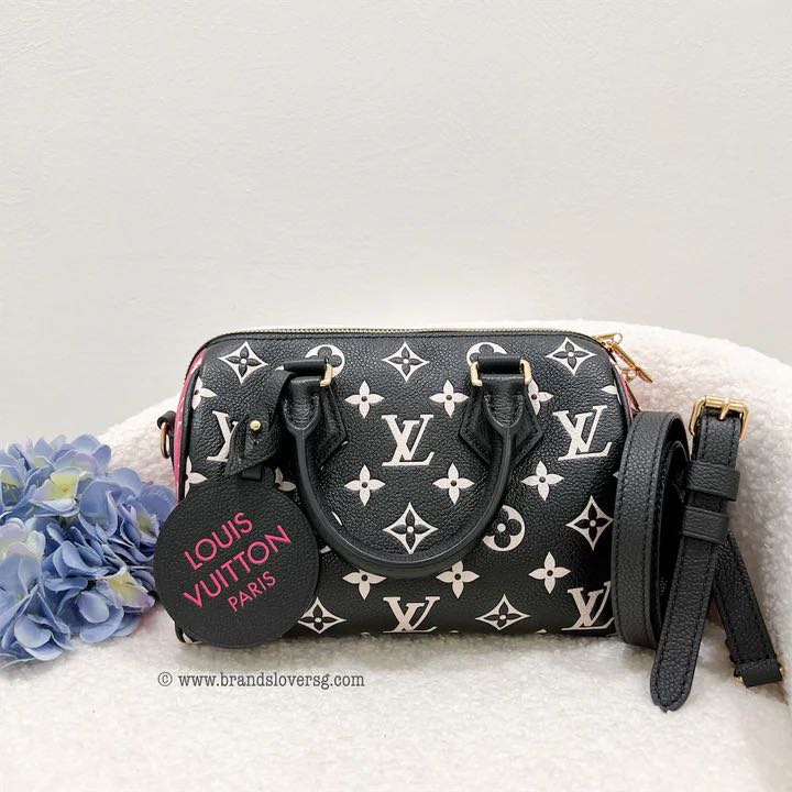 Louis Vuitton speedy Bandouliere 20 Bag Black Pink White Leather
