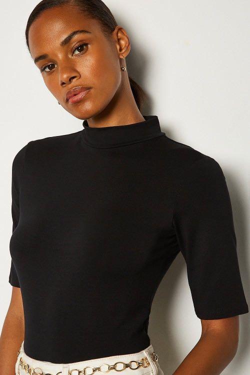 Black short sleeve high neck top sale