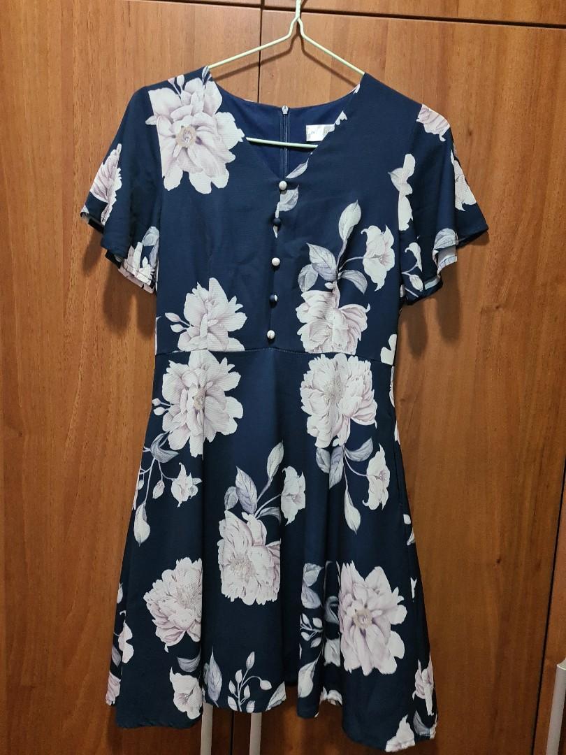 navy and green floral dress