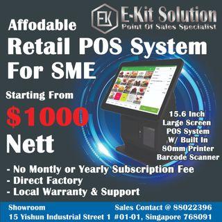 POS System For Retails & Mini Mart @ $1000 Nett (15.6" Large Screen W/ Built In Printer & Scanner)