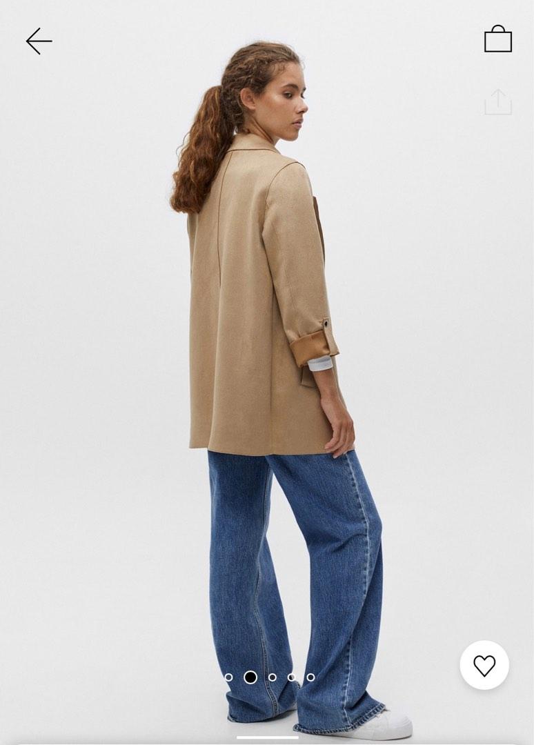 Pull Bear Faux Suede Jacket With Roll Up Sleeve BLACK COLOUR