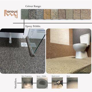 Renovation Toilet | Toilet Renovation | Toilet Flooring | Bathroom Epoxy Flooring | BTO Toilet Design | Epoxy Pebble PorousWay | Bathroom Renovation | Hack Tiles | No Hack Tiles | Anti Slip | Epoxy Flake | Decorating Toilet Room | Bathroom Remodeling