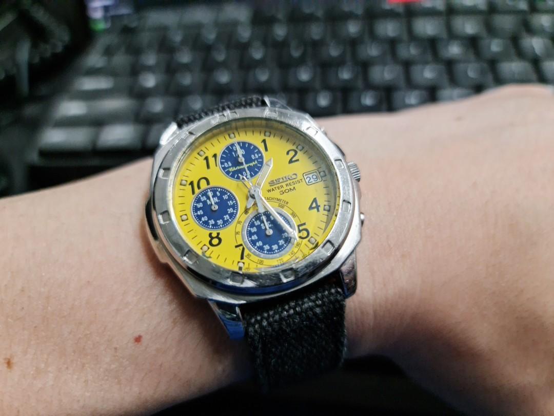 Seiko chronograph yellow dial, Men's Fashion, Watches & Accessories, Watches  on Carousell