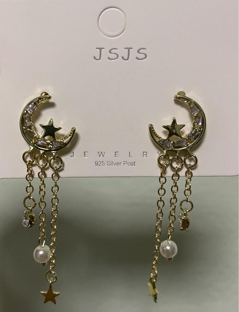 Dangle star and moon earrings sale