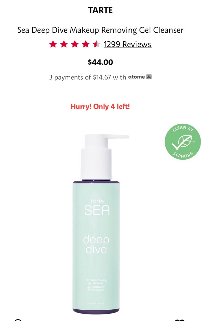 Tarte Sea Deep Dive Makeup Removing Gel Cleanser, Beauty & Personal ...
