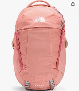White and pink north face backpack hot sale