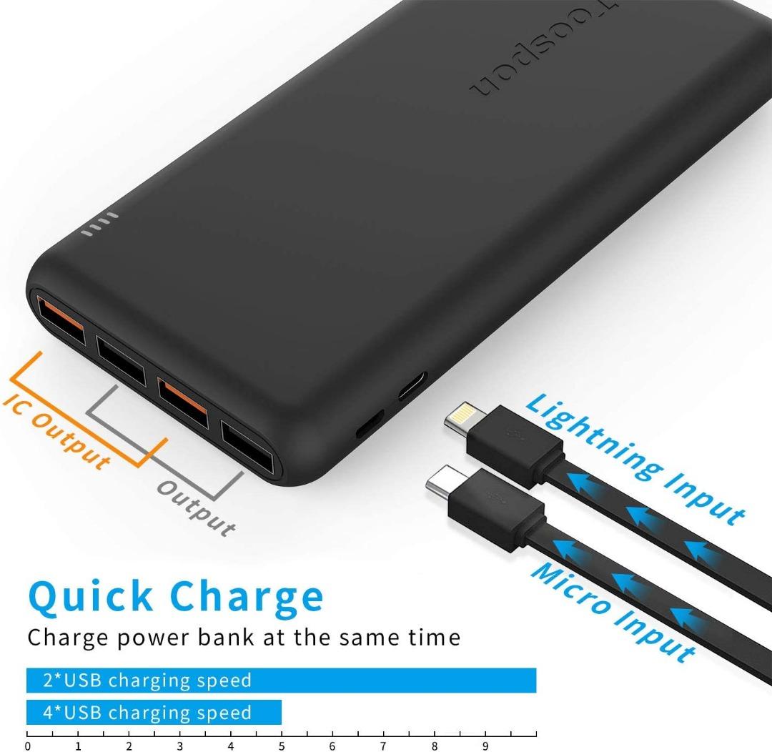 TOOSPON Power Bank Thin Portable Charger, Compact External Battery Pack
