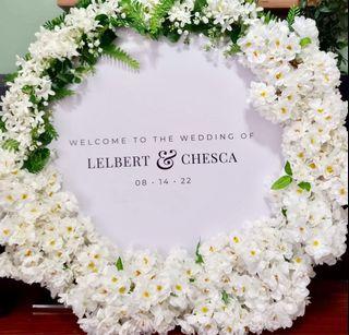Wedding Decor Welcome Sign Artificial White Flowers Frame