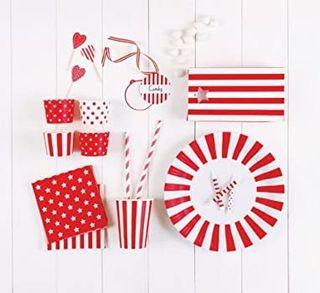 12 PC SET ESKIMO Paper Plate Disposable  9 Inch Candy Cane Red Paper Party Plate Décor Party Supply 
