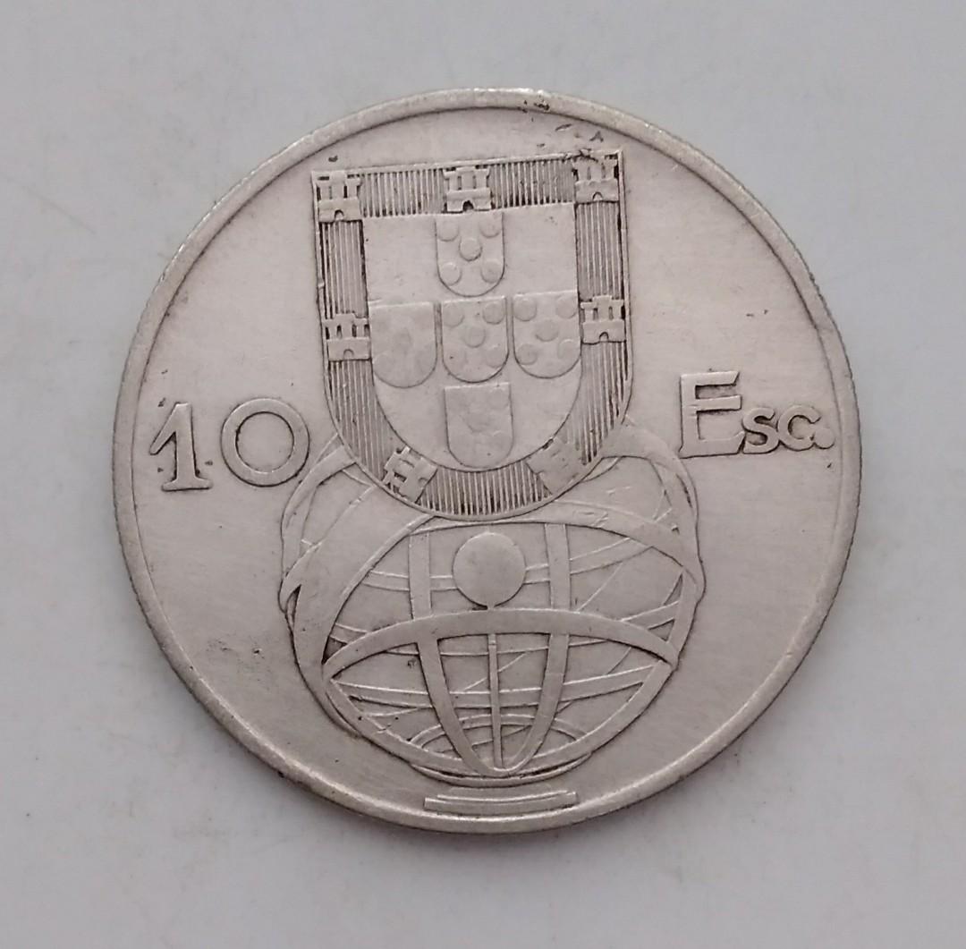 1955年葡萄牙共和國10埃斯庫多(Escudos)流通銀幣-里斯本鑄造, 興趣及遊戲, 收藏品及紀念品, 錢幣- Carousell