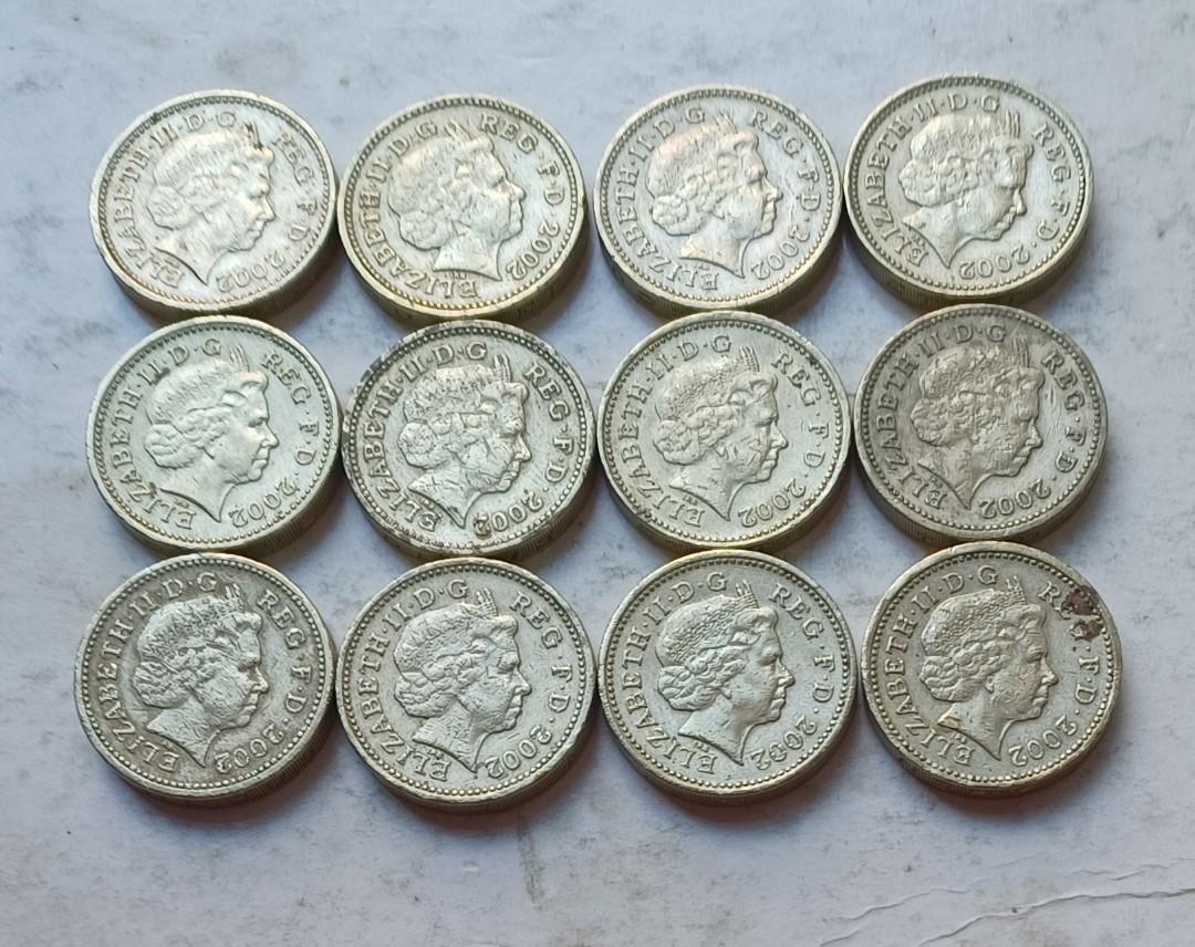 英國2002年1英鎊硬幣共12枚(品相實物如圖), 興趣及遊戲, 收藏品及紀念品, 錢幣- Carousell