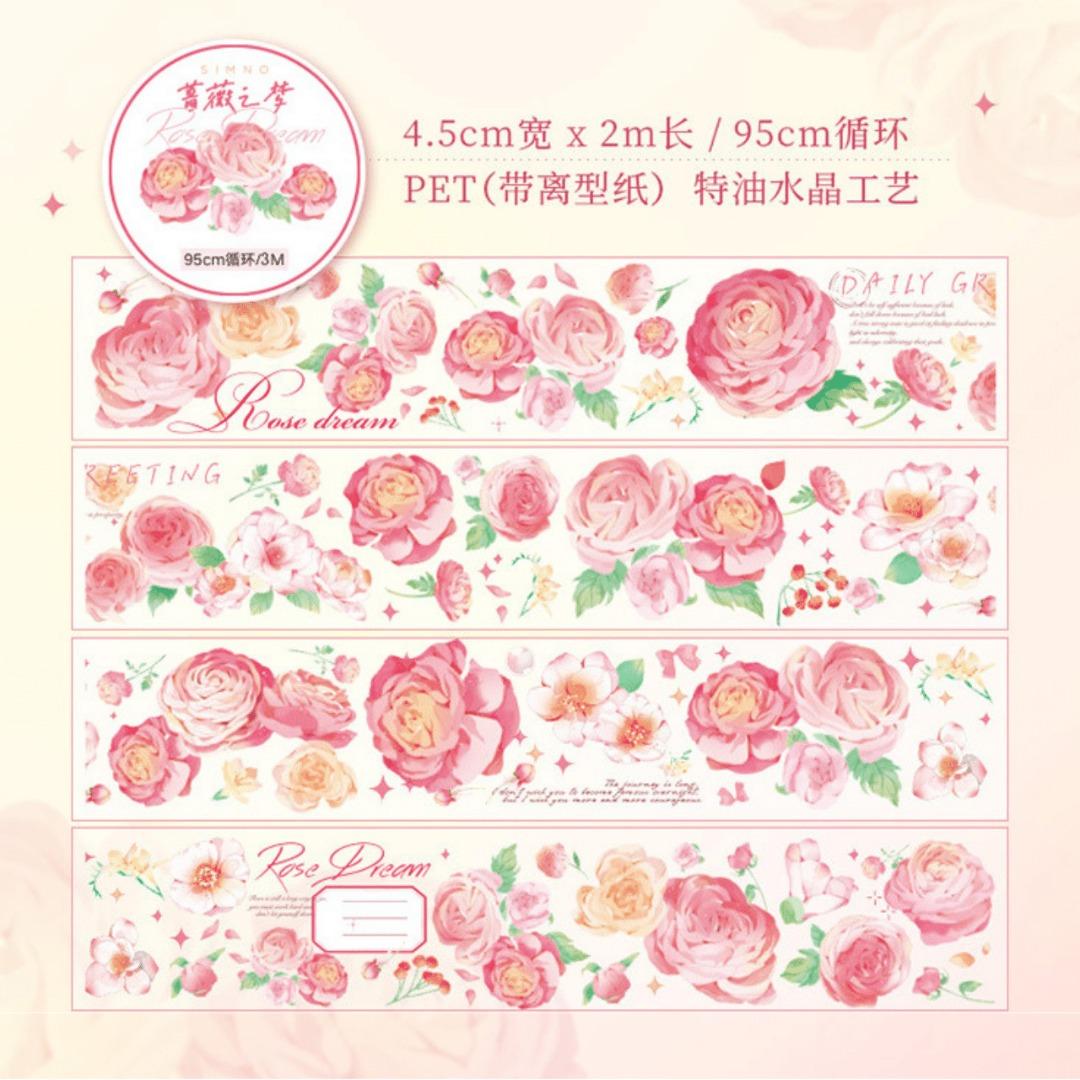 可分裝售一循環 25 高品質pet膠帶花卉系列 薔薇之夢仙氣植物花朵自帶離型紙手帳素材裝飾貼紙紙膠帶diy貼紙4款可選 興趣及遊戲 文具及工藝