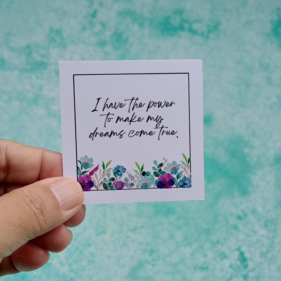 36 Positive Affirmation Stickers (Category: Stationery & School Supplies) located in Quezon City. Submitted by pgdeleon (Listing ID 1183646283, Image 1). Description: 36 Positive Affirmation Sticker flakes for planners, journals, scrapbooking etc. This pack of positivity can be used to manifest goals, dreams or experiences you desire. Variants: - White Matte sticker - Kraft sticker Size: 2.5 x 2.5 inches Manually cut. Please expect minor imperfec