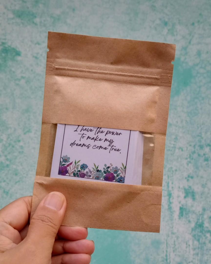 36 Positive Affirmation Stickers (Category: Stationery & School Supplies) located in Quezon City. Submitted by pgdeleon (Listing ID 1183646283, Image 2). Description: 36 Positive Affirmation Sticker flakes for planners, journals, scrapbooking etc. This pack of positivity can be used to manifest goals, dreams or experiences you desire. Variants: - White Matte sticker - Kraft sticker Size: 2.5 x 2.5 inches Manually cut. Please expect minor imperfec