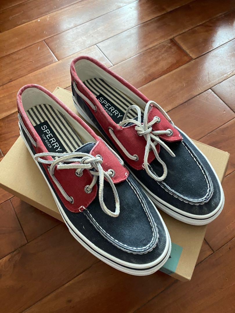 全新sperry Top Sider Bhama 藍紅色帆布帆船鞋 女裝 鞋 波鞋 Carousell