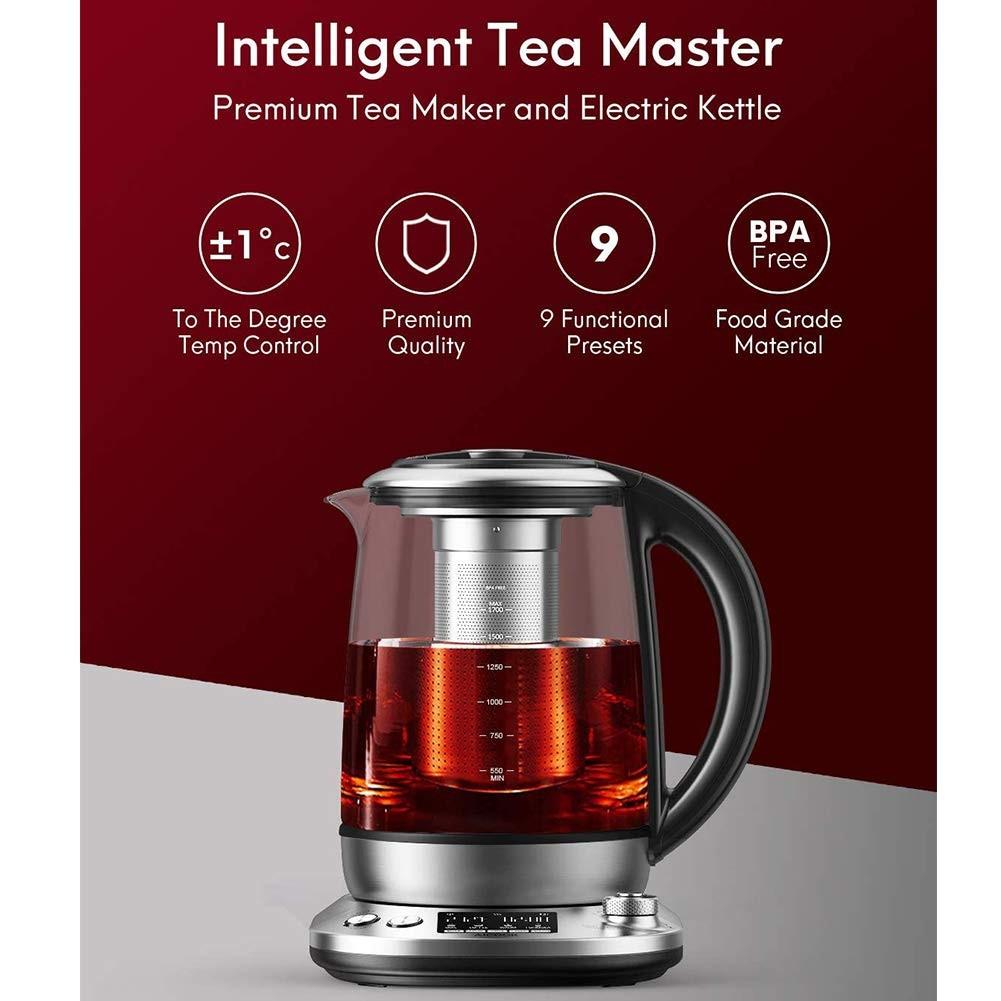 Aicook Electric Tea Kettle, Electric Kettle Temperature Control with 9 Presets, 2HR Keep Warm, Removable Tea Infuser,Silver Stainless Steel Glass