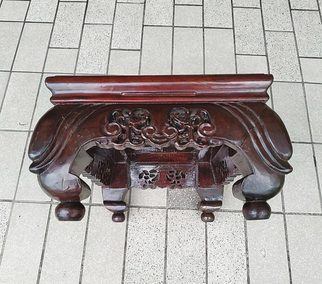 Antique Chinese Zitan Red Hardwood Low Table w/ Carved Floral
