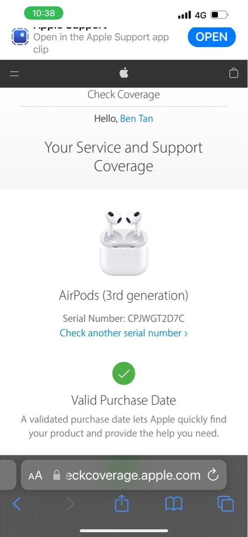 Apple AirPod Gen 3 with warranty till 26 Nov 2023, Audio, Portable