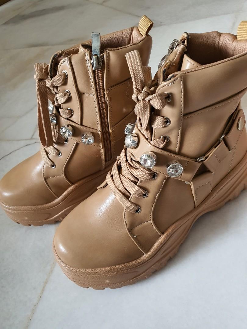 Nude Diamond Stud Platform Boots