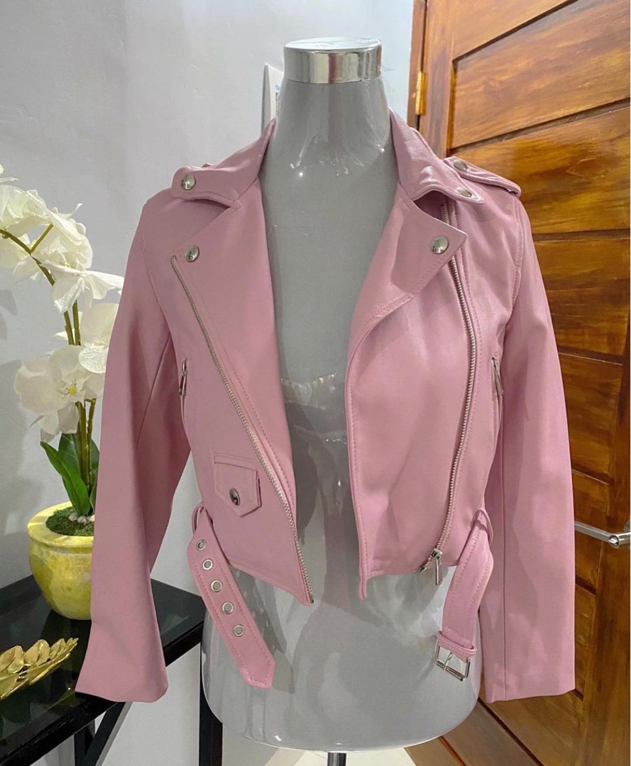 SALE Bershka Pink Leather Jacket Women s Fashion Coats Jackets and Outerwear on Carousell
