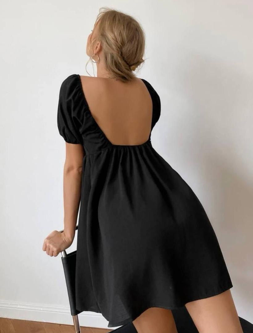 Square Neck Black Leather Dress