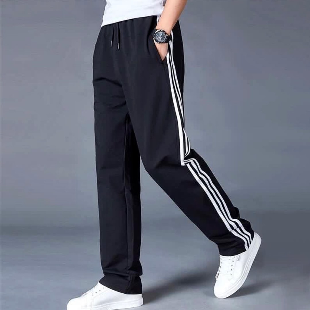 White joggers with black stripe hot sale