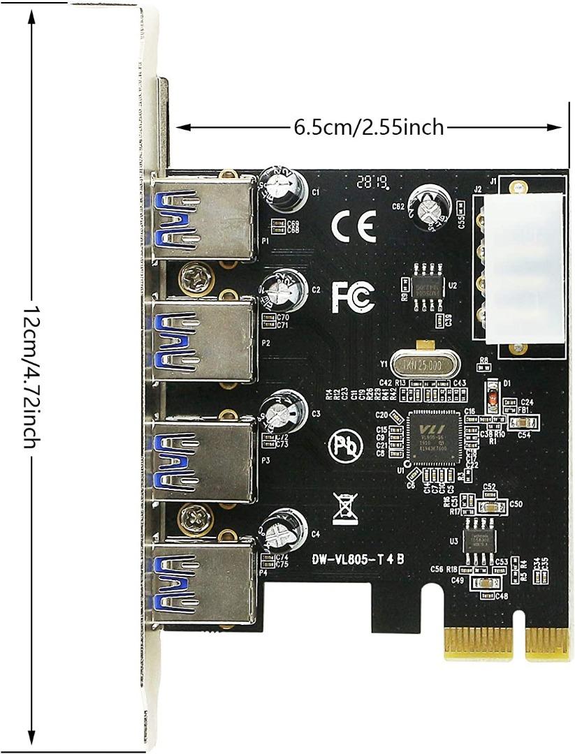 CERRXIAN 4-Port USB 3.0 Super Speed Card PCIe Express Controller Card ...