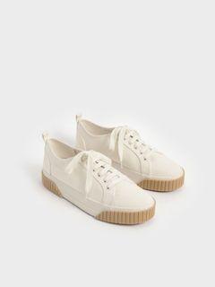 Charles & Keith Cotton Low Top Sneakers in Cream