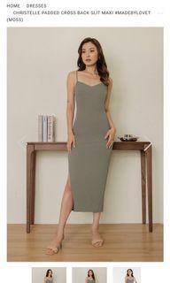 CHRISTELLE PADDED CROSS BACK SLIT MAXI #MADEBYLOVET (MOSS)