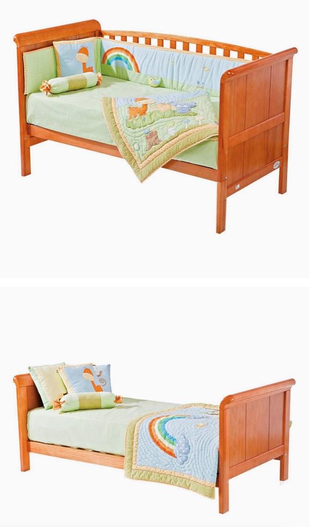 Solid wood COT Bed 3 in 1 Cherry Aspen Babies Kids Baby Nursery Kids Furniture Cots Cribs on Carousell