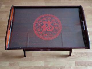 Dark brown side table/tray with glass