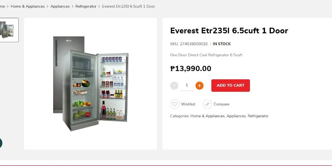 Everest Refrigerator Single Door ETR 235, Furniture & Home Living, Bathroom & Kitchen Fixtures