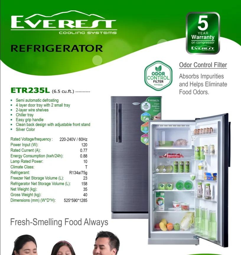 Everest Refrigerator Single Door ETR 235, Furniture & Home Living