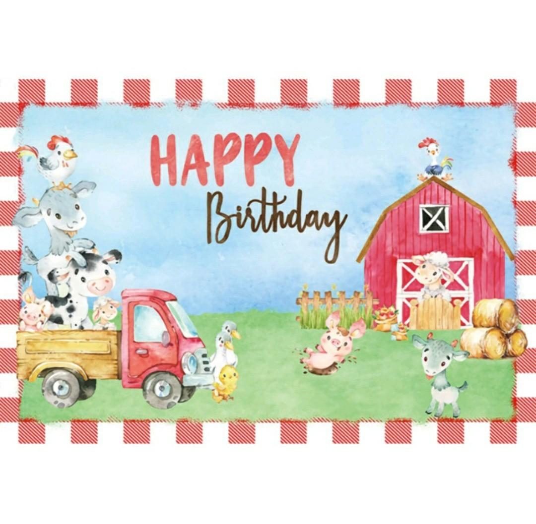 Farm Animal Themed Birthday party decorations- Background, triangle and  happy birthday banner, hballoons, bags, cupcake toppers, straws, Hobbies &  Toys, Stationery & Craft, Occasions & Party Supplies on Carousell