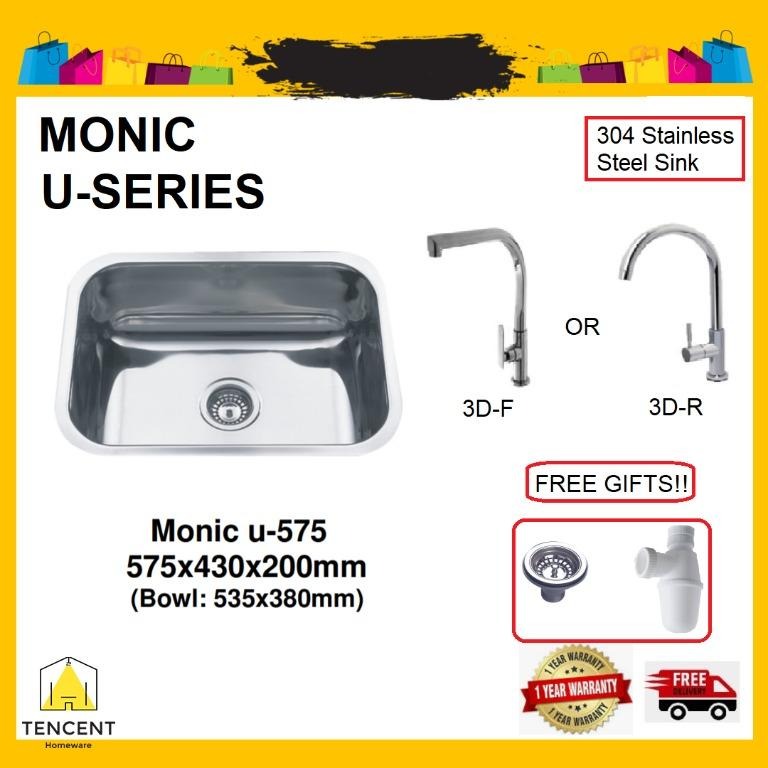 (!!Free Delivery!!) Monic Undermount Stainless steel Kitchen Sink U-575 ...