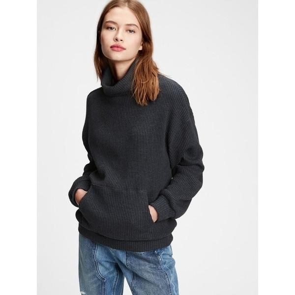 Gap Waffle-Knit Turtleneck Pocket Sweatshirt, Fesyen Wanita, Pakaian Wanita, Lainnya di Carousell