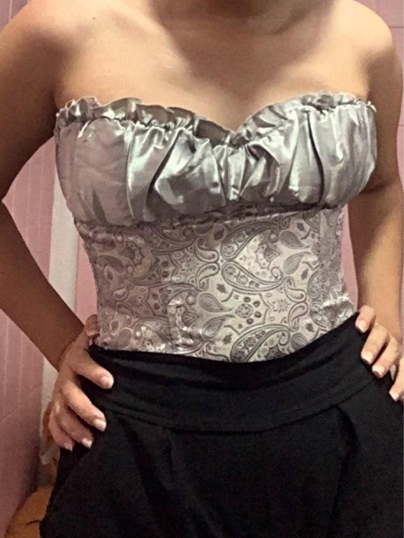Gray/Silver Corset Top, Women's Fashion, Tops, Others Tops on Carousell