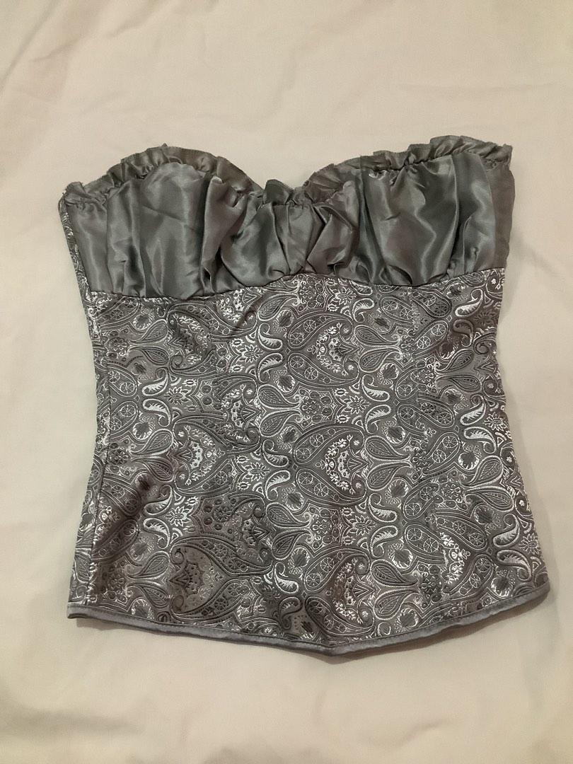 Gray/Silver Corset Top, Women's Fashion, Tops, Others Tops on Carousell