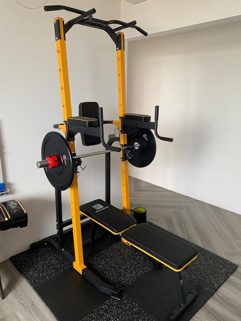 Gym Rack with Pull Up Bar & Bench, Sports Equipment, Exercise & Fitness