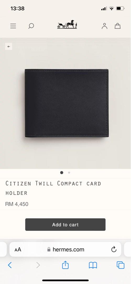 Hermes Citizen Twill Compact Wallet Gris Meyer